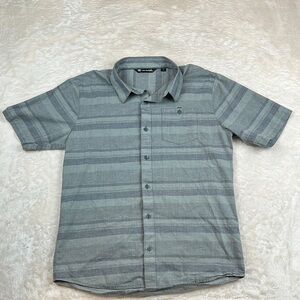 Travis Mathew Charcoal Striped Button-Down Shirt